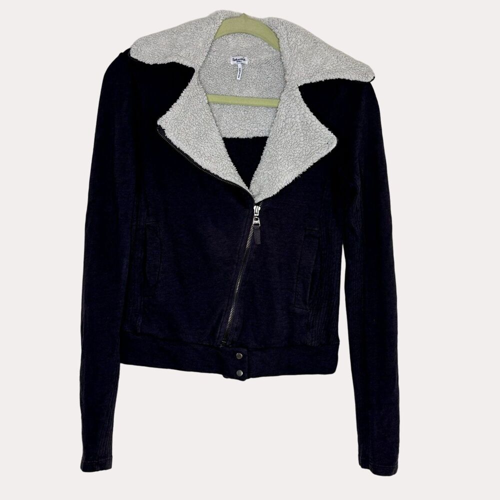 Splendid Crop Jacket Zip Front Jersey Knit Fleece Dark Gray S